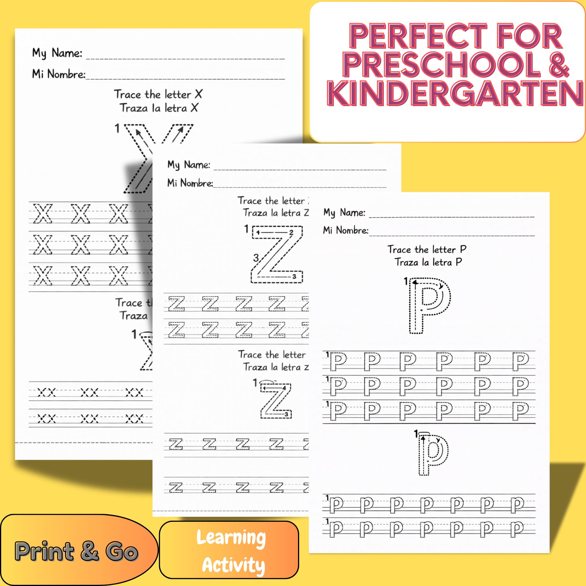 Bilingual Alphabet Tracing Worksheets | English Spanish Handwriting ...
