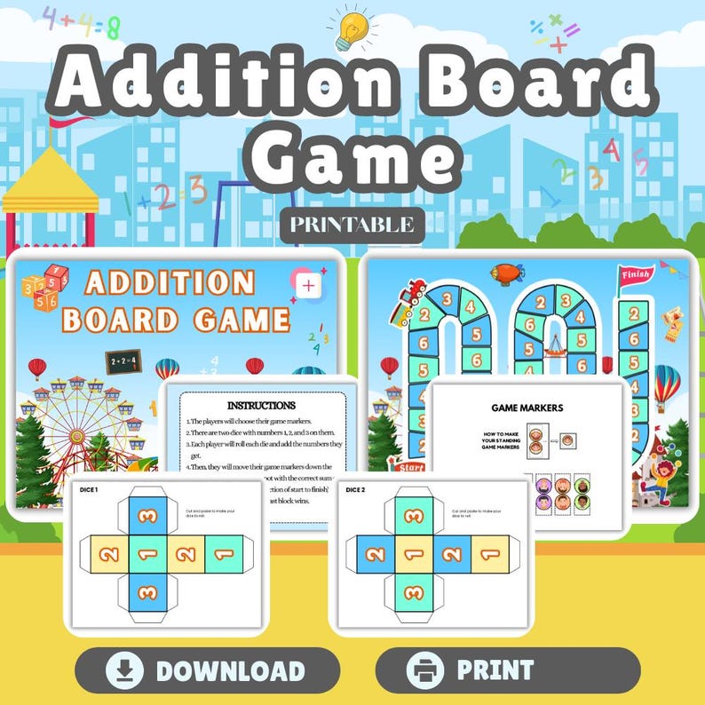 Math Board Game - Addition - Etsy