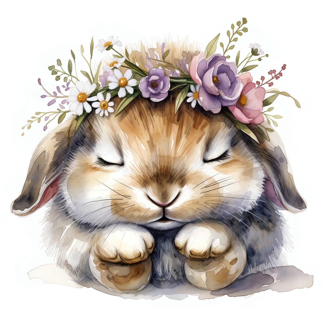 Watercolor Bunny Clipart | Floral Crown Rabbit PNG (digital Download ...