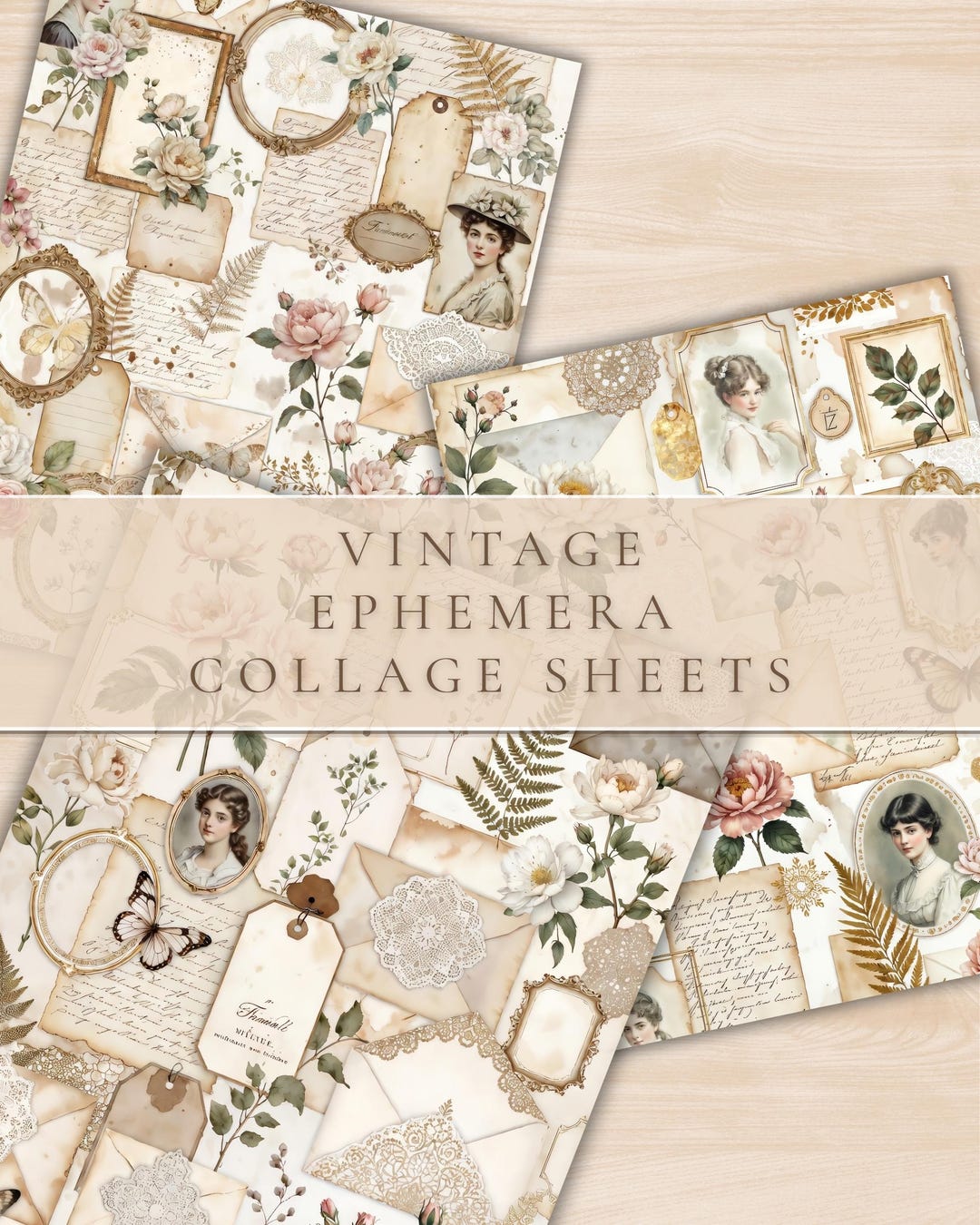 Vintage Shabby Chic Ephemera Collage Sheets | Romantic Botanical Junk ...