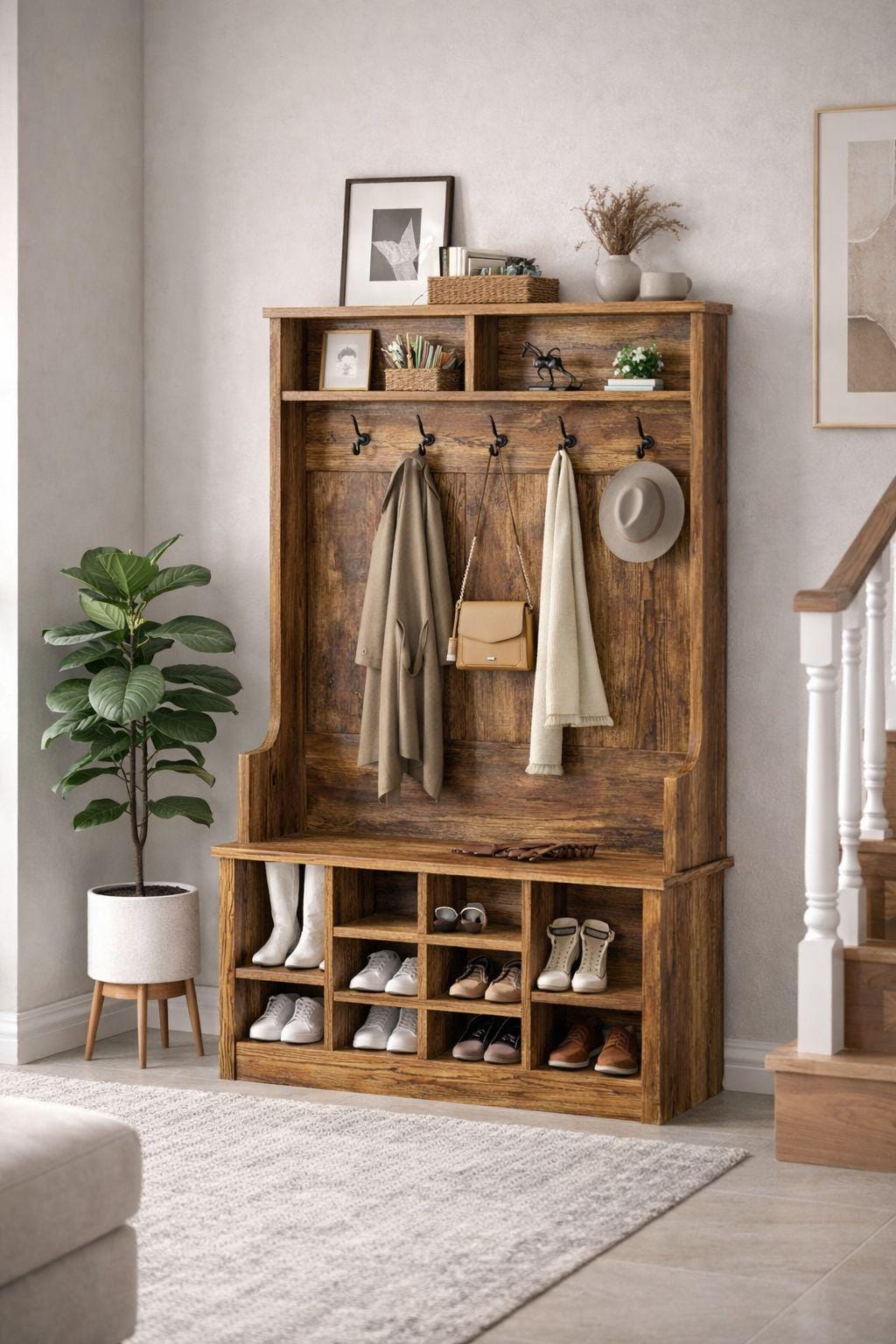 Hall Tree Solid Wood Mudroom Bench Lantana Modern Piece Entryway