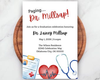 Invito alla laurea in medicina / Invito alla festa di laurea per dottori / Annuncio di laurea in medicina / Modello Canva modificabile / Download immediato