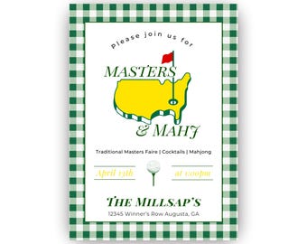 Modello di invito Masters & Mahjong / Invito Canva modificabile / Festa di visione del Mahjong / Tema Augusta Golf / Download immediato