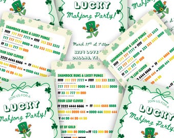 Pacchetto Mahjong per il giorno di San Patrizio / Invito alla festa di Mahjong fortunato + carta Mahjong / Modelli Canva modificabili / Mahjong irlandese / Download immediato