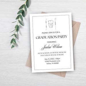 Plantilla de invitación de graduación de la facultad de odontología / Invitación editable en Canva / Invitación para dentistas / Invitación de graduación de DDS / Fiesta de graduación de la facultad de odontología