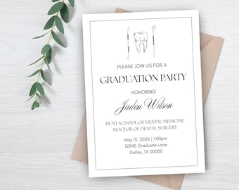 Invito per la laurea in odontoiatria / Invito modificabile su Canva / Invito per dentisti / Invito per la laurea in odontoiatria / Festa di laurea in odontoiatria