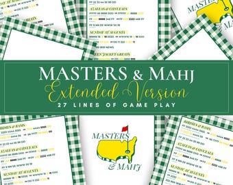 Tarjeta imprimible Masters & Mahjong - Versión extendida / Tarjeta de juego Golf Mahjong / Masters Party Mahjong / Descarga instantánea / 27 líneas de juego