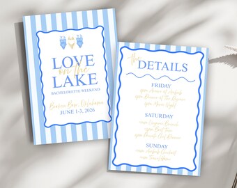 Invito per addio al nubilato al lago / Invito per weekend al lago / Invito per addio al nubilato sulla costa / Invito modificabile su Canva + Scheda informativa