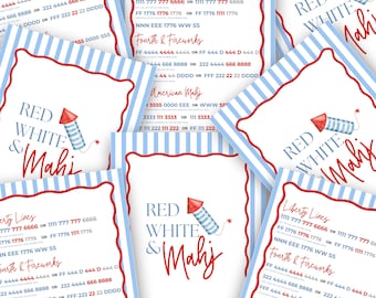 Juli 4 Mahjong Karte | Vaterländische Mahjong Karte | Rot Weiß Blau Mahjong | Sommer Mahjong Spiel | Mahjong Karte zum Ausdrucken | 19 Line-Karte