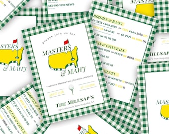 Pacchetto festa Masters & Mahjong / Invito Canva modificabile + carta Masters Mahjong / Tema Augusta Golf / Set festa stampabile / Download immediato
