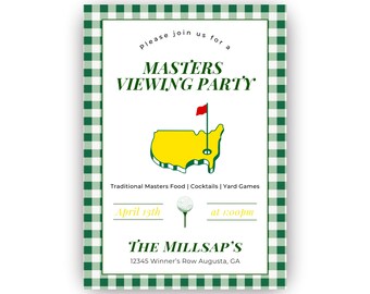 Modello di invito per il Masters Golf / Invito Canva modificabile / Festa di visione del Masters / Festa di golf a quadretti verdi / Download immediato