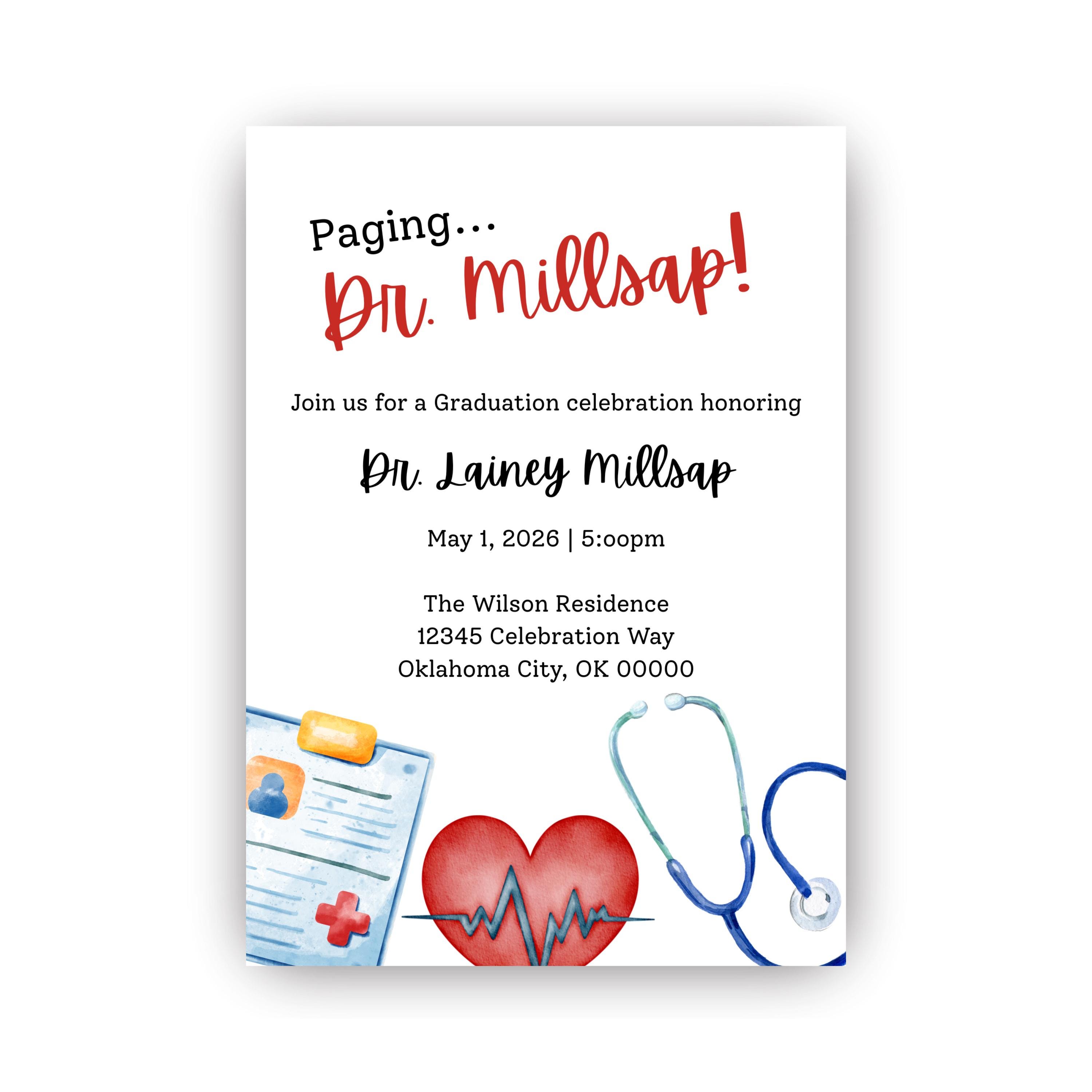 Medical School Graduation Invitation | Paging Dr Grad Party Invite | MD ...
