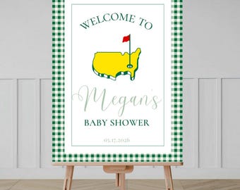Cartello di benvenuto per baby shower Masters / Poster di benvenuto per baby shower Golf / Decorazioni per baby shower per i nuovi arrivati nel club / Modello Canva modificabile 18x24