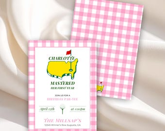 Invito di compleanno per ragazze a tema golf / Invito per festa di compleanno per ragazze a tema Masters / Invito per festa di golf rosa / Modello Canva modificabile / Download immediato