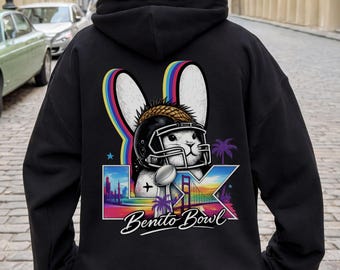Unisex Benito Bowl 2026  Hoodie, Bunny Football Graphic Jacket, Here for the Benito Bowl, Retro Game Day Outfit, Bunny Bowl Sweatshirt