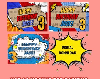 Plantilla de pancarta de cumpleaños de superhéroe/Decoración de fiesta DIY (Descarga digital)