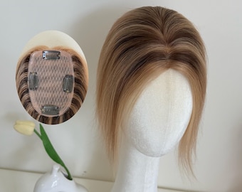 Light Brown Balayage Silk Base Hair Topper 8x12cm Natural 12"