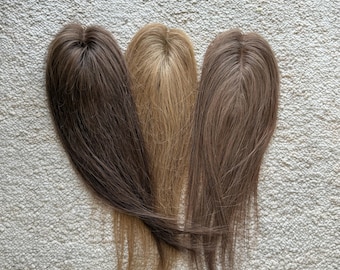2x5'' Mono Hair Topper Gray Hair Coverage Wide Part Thin 12” (#2/4/6)