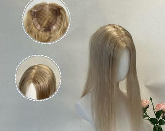 Topper cheveux humains Mono Base Blond cendré Morceau de 16-18 pouces