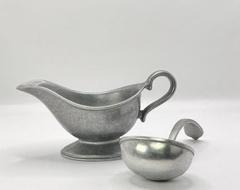 Vintage Rwp Wilton Armetale Zinn Queen Anne Sauciere mit passendem Kelle Löffel