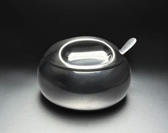Azucarero con tapa de acero inoxidable estilo retro de la era espacial de Tramontina Brasil, modelo Vintage.