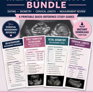 OB Ultrasound Measurements Bundle | Dating, Biometry and Cervical Length Study Guides PDF