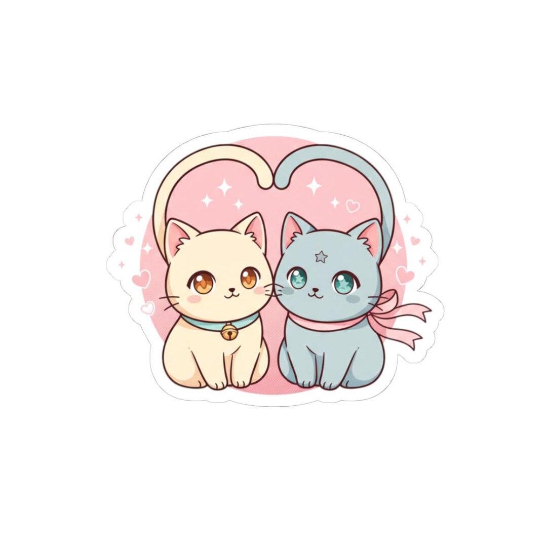 Kawaii Cat Pair Sticker - Pastel Heart Kiss-cut Vinyl Decal - Etsy