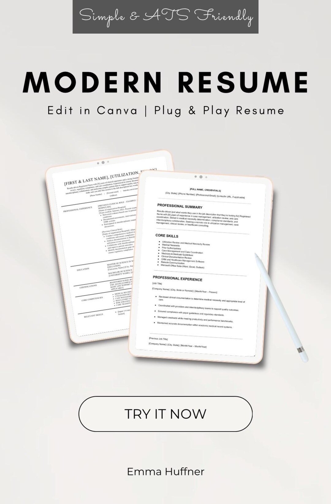 ATS Resume Template + Cover Letter - Etsy
