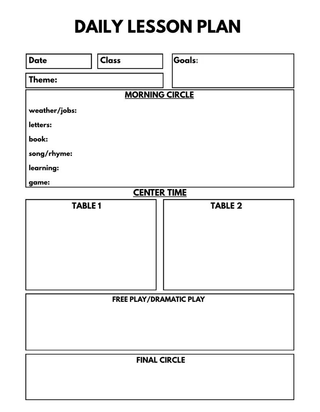 Preschool Daily Lesson Plan Template - Etsy