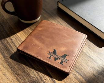 Personalized Leather Men Wallet,Engraved Custom Gift for Anniversary,Dad, Boyfriend, Him, Husband, Father's Day
