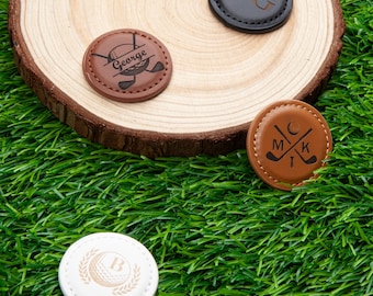 Marqueur de balle de golf personnalisé/marqueur de golf en cuir personnalisé avec logo à l'avant et nom à l'arrière/cadeau pour golfeurs garçons d'honneur mari papa/fait main