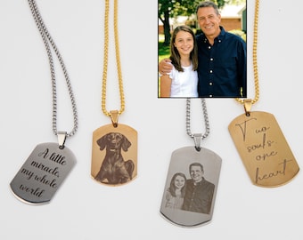 Pendentif photo personnalisé | Collier rectangle personnalisé | Bijoux commémoratifs en acier inoxydable | Photo recto verso texte cadeau