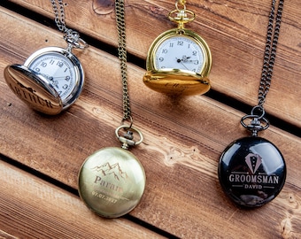 Montre de poche mécanique gravée personnalisée : cadeau personnalisé pour garçons d'honneur