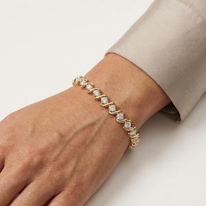 6.5 Carat S-Link Lab-Grown Diamond Tennis Bracelet | Wave Link Design | 925 Silver & 24K Gold Plated | Lifetime Tarnish-Free Guarantee