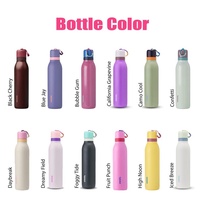 Personalized 18oz Owala FreeSip Twist stainless steel water bottle with laser engraved name, Travel-friendly laser engraved water bottle.