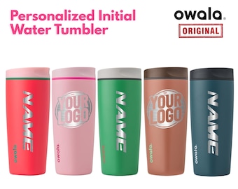 20oz Owala SmoothSip Slider reusable coffee tumbler with personalized engraving, Bulk personalized Owala SmoothSip Slider coffee tumblers.