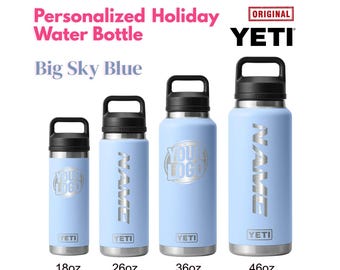 Garrafa Yeti Big Sky Azul Personalizada de 532ml | Garrafa autêntica com gravação a laser, texto personalizado, nome personalizado, garrafa em grande quantidade, brinde corporativo