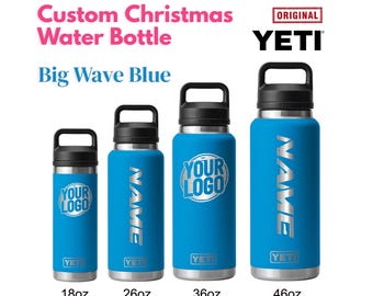 Garrafa Yeti Rambler Big Wave Azul Personalizada | Garrafa com Nome Yeti Gravado a Laser, Garrafa com Logotipo Yeti, Presente de Dia dos Namorados, Encomendas Corporativas em Grande Quantidade.