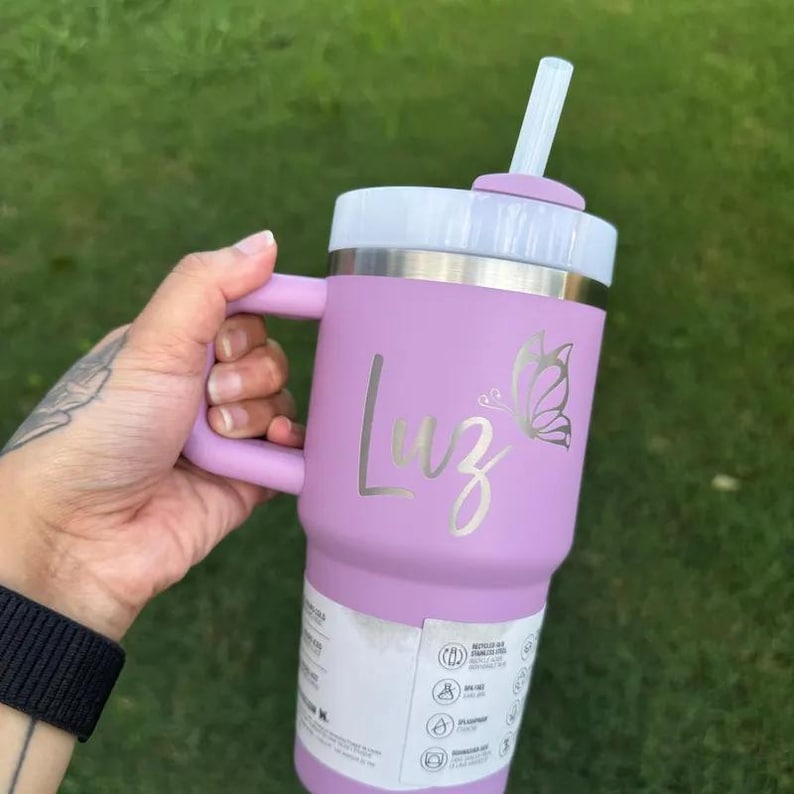 Personlaized Stanley 30oz Name Engraved Laser Engraved Cup Tumbler Custom Laser Engraved Water Bottle 30 oz. and 40 oz. Quencher Name