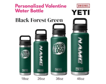 Garrafa Yeti Rambler personalizada na cor Verde Floresta Negra | Garrafa com nome Yeti gravado a laser, garrafa com logotipo Yeti, presente de Dia dos Namorados, compra em grande quantidade para empresas.