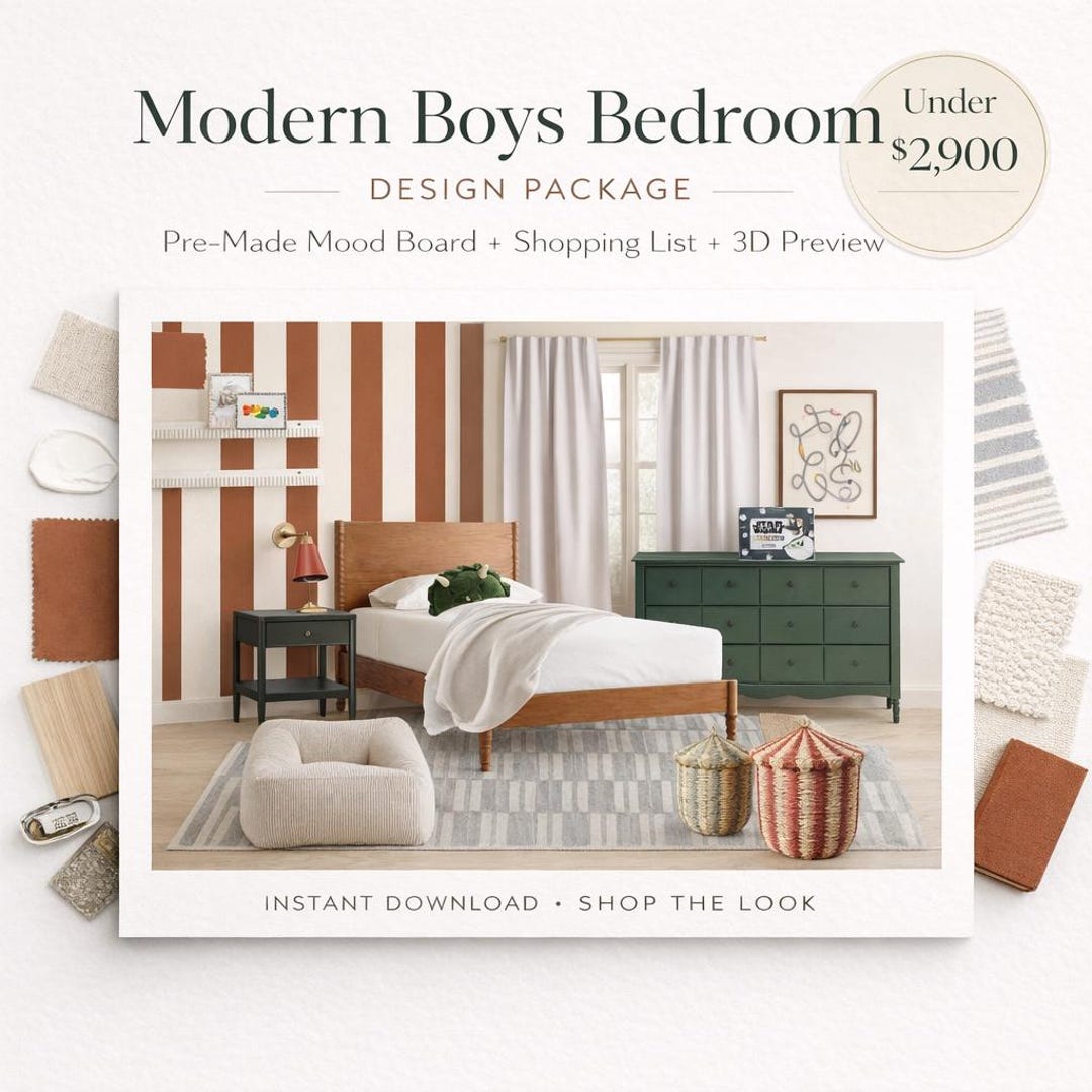 Boys Bedroom Design Package, Pre Made Kids Room Mood Board, Modern Boys ...