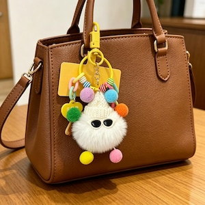 Kawaii  Fluffy Monster Bag Charm, Adorable Plush Keychain with Sunglasses, Trendy Backpack Accessory, Gift for Friends Perfect
