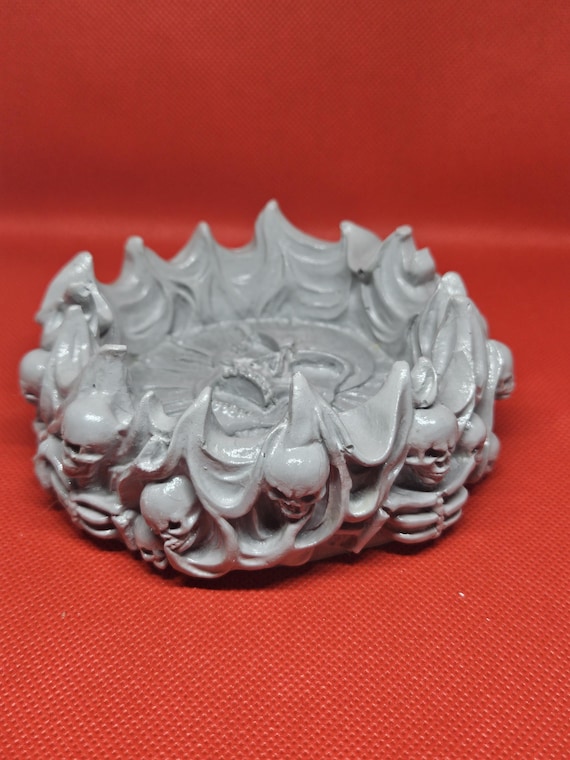 Flaming skull ceramic resin ashtray
