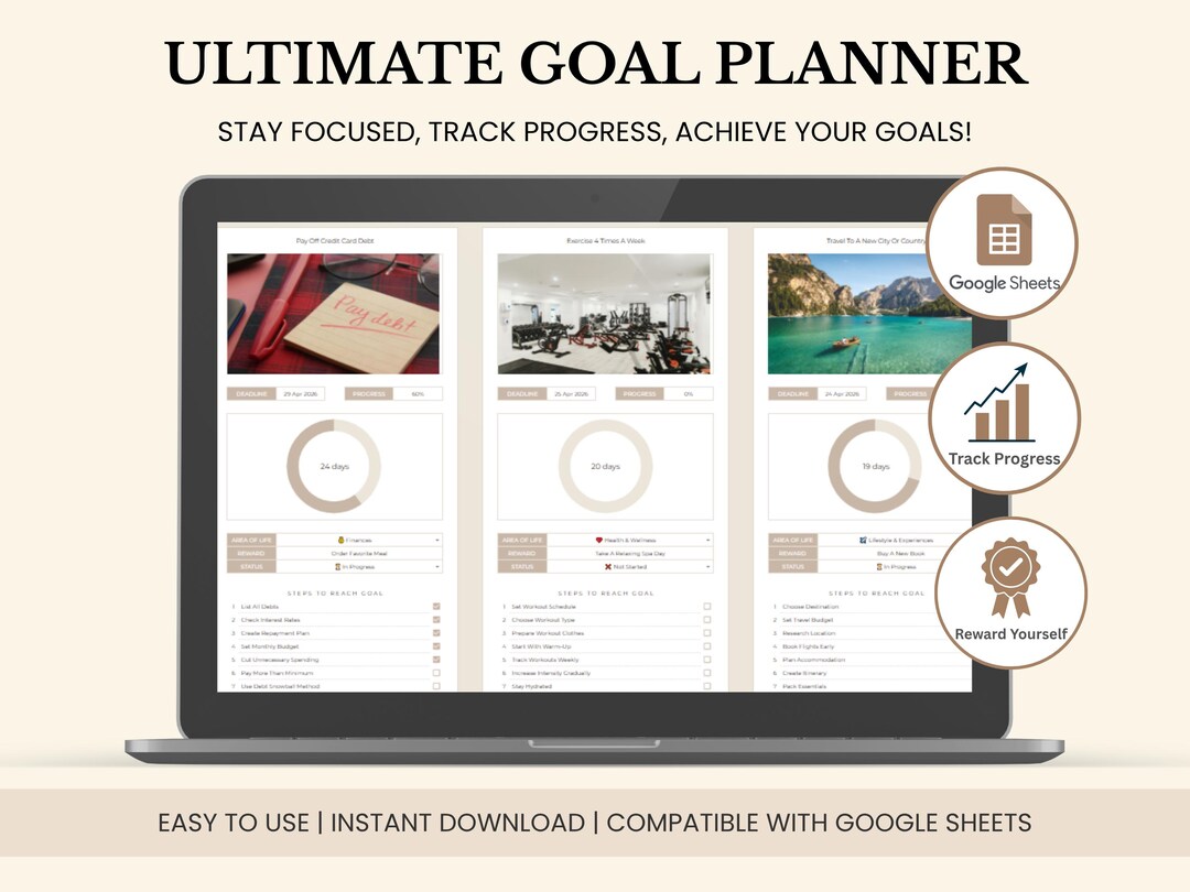 Goal Planner Google Sheets Goal Tracker Spreadsheet SMART Goal Setting ...