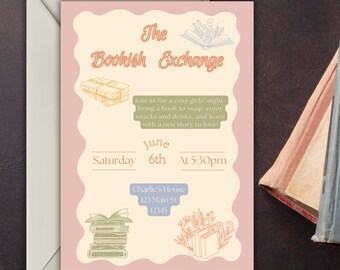Book Swap Invitation Template, Editable Book Club Invite (Digital Download)