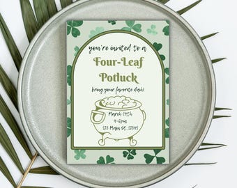 St. Patrick's Day Potluck Invitation, Four Leaf Clover Party, Editable Invite Template (Digital Download)