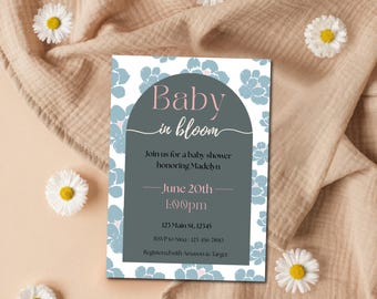 Baby in Bloom Shower Invitation, Editable Floral Template (Digital Download)