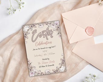 Easter Brunch Invitation Template, Egg Hunt, Editable Spring/Easter Invite (Digital Download)