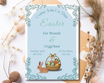 Easter Bunny Invitation Template, Editable Easter Celebration Invite (Digital Download)