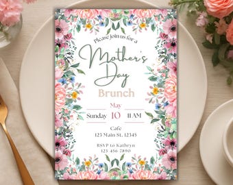 Floral Mother's Day Brunch Invitation, Editable Garden Party Invite (Digital Download)